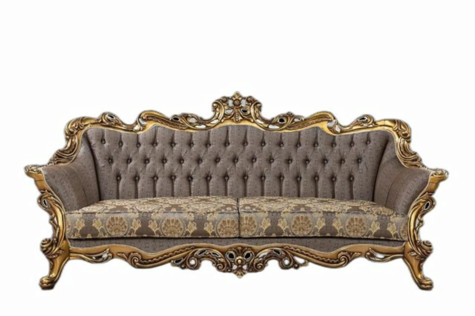 Xlmoebel Sofa Klassische Chesterfield Couch Dreisitzer mit goldenem Rahmen, günstig online kaufen