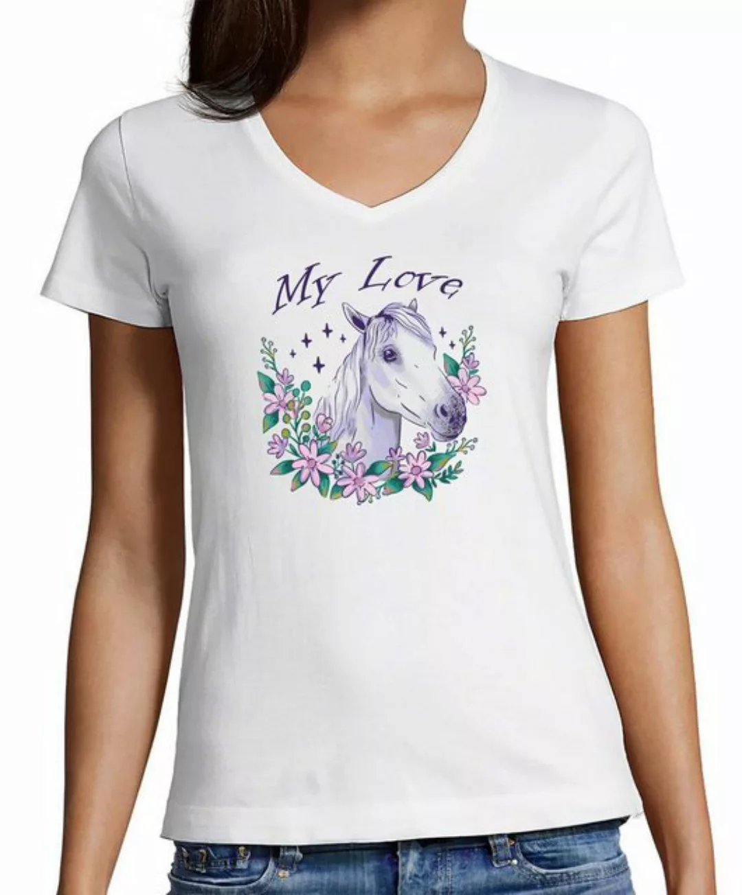 MyDesign24 T-Shirt Damen Pferde Print Shirt - Pferdekopf im Blumenkranz My günstig online kaufen