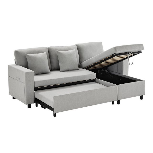 KLAM HOME 3-Sitzer Schlafsofa mit Seitentasche und Bettkasten Polstermöbel günstig online kaufen