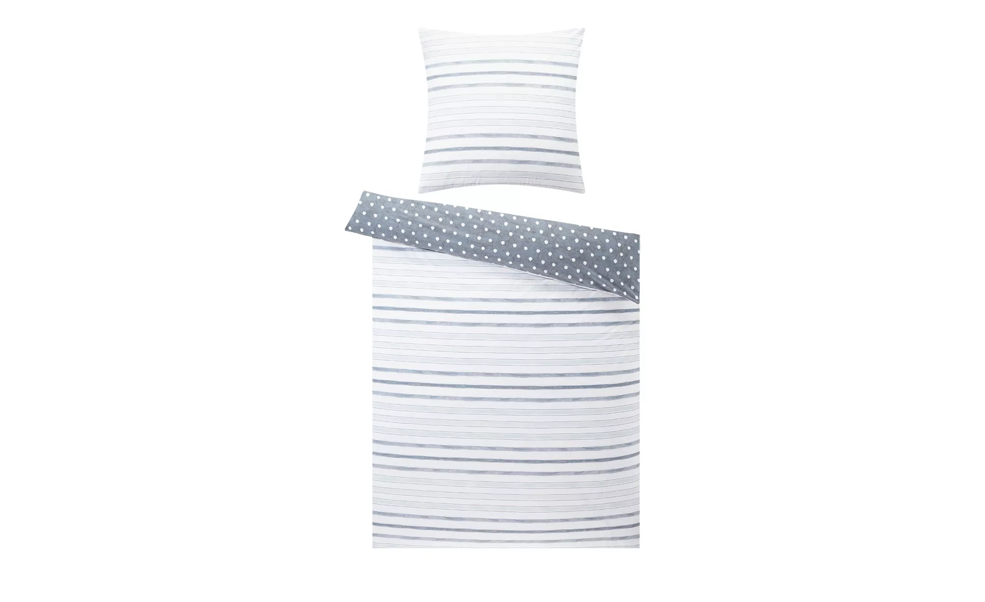 LAVIDA Renforcé-Bettwäsche  Streifen und Punkte - grau - 100% Baumwolle - 1 günstig online kaufen