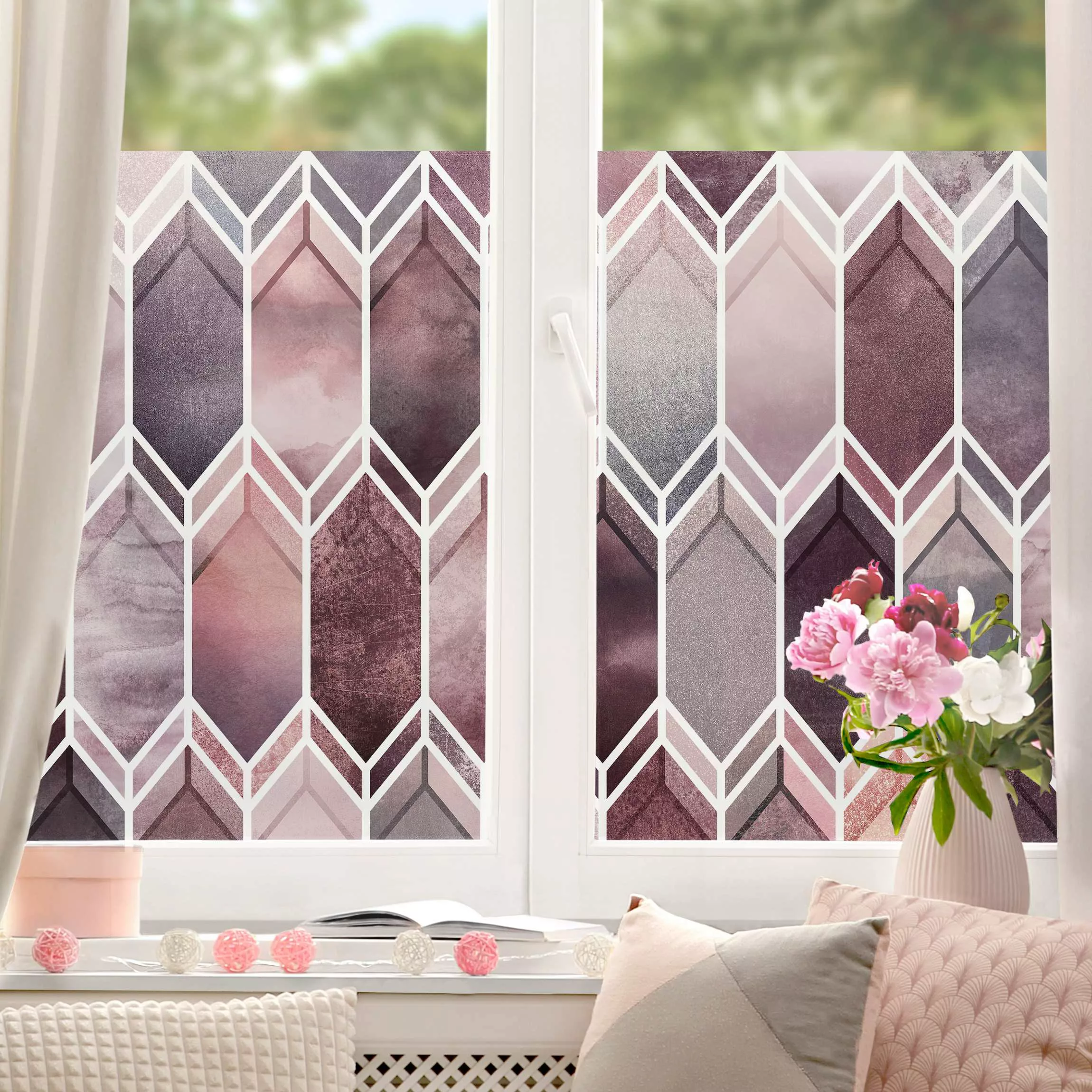 Fensterfolie Glasmalerei Geometrie Rosé günstig online kaufen