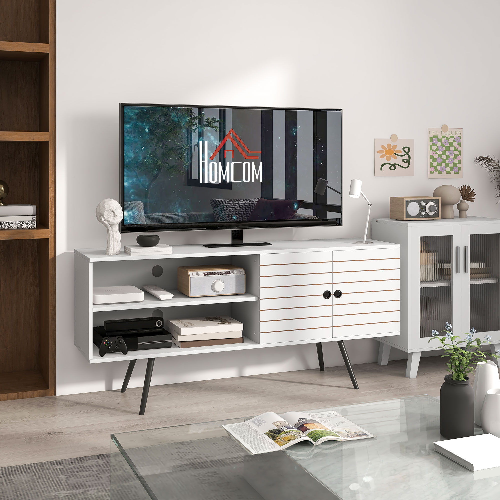 HOMCOM TV-Möbel TV-Bank TV-Möbel für Fernseher bis zu 65 Zoll mit 2 offenen günstig online kaufen