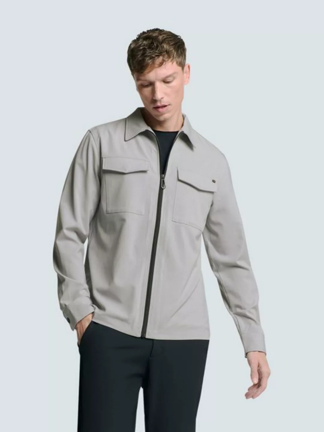 NO EXCESS Langarmhemd No Excess Stretch Overshirt mit Reißverschluss günstig online kaufen