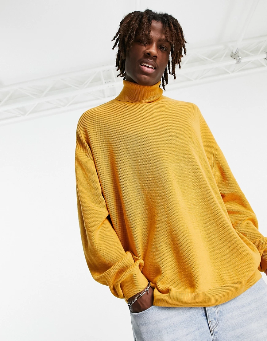 ASOS DESIGN – Gerippter Oversize-Rollkragenpullover in Senfgelb günstig online kaufen