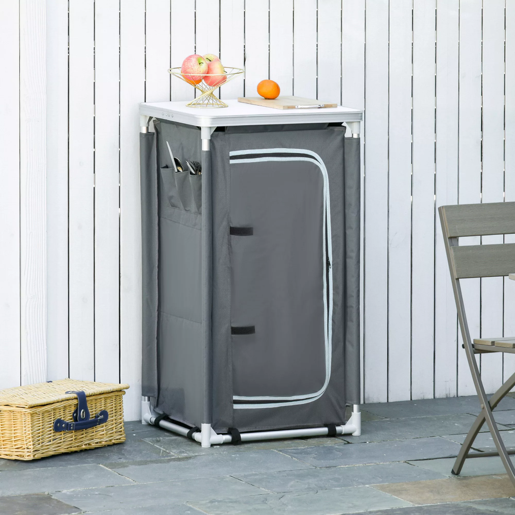 Outsunny Faltbarer Campingschrank  Küchenbox tragbar mit Arbeitsplatte, 3 A günstig online kaufen