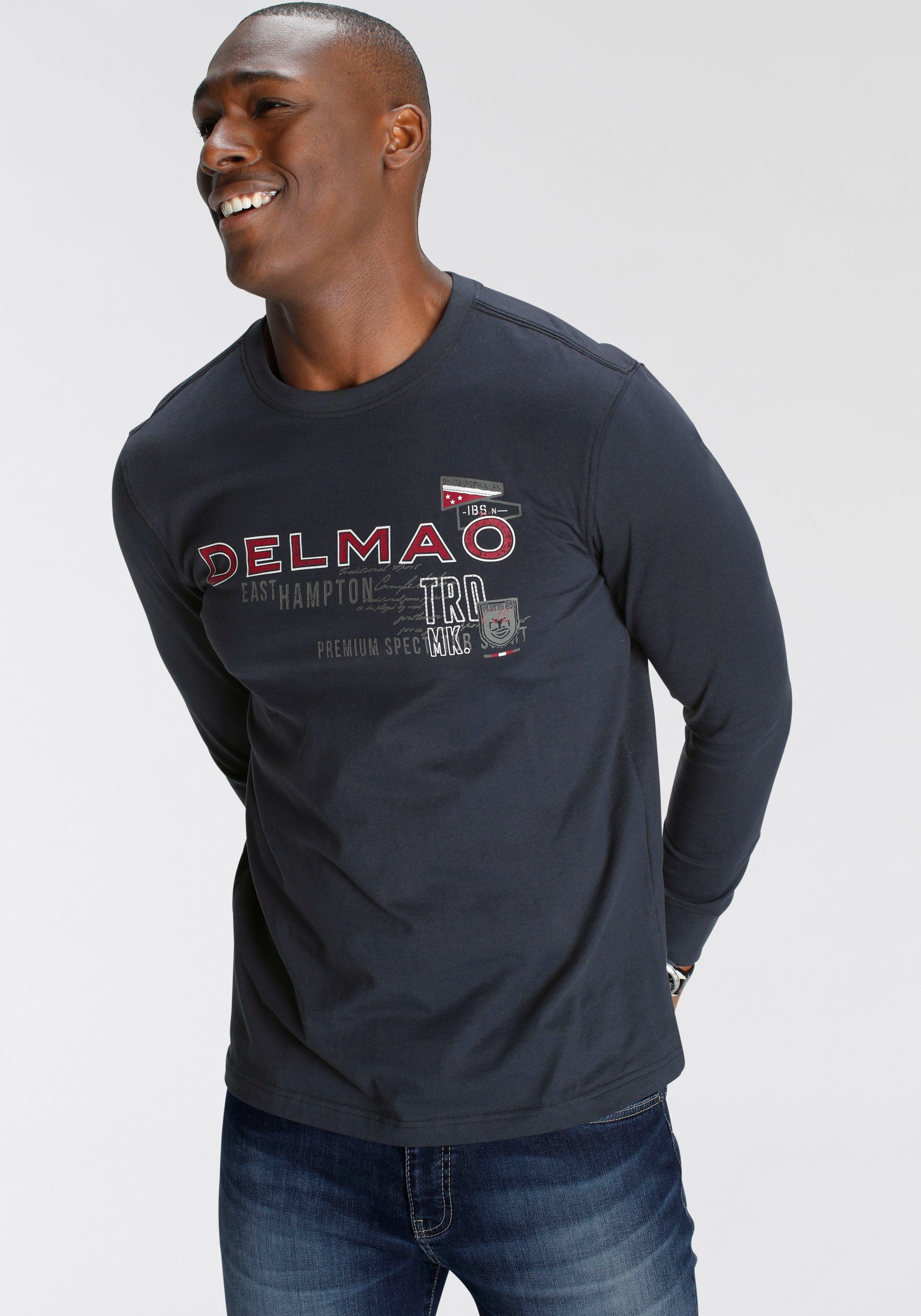 DELMAO Langarmshirt schmale Passform, bedruckt, Rundhalsausschnitt, günstig online kaufen