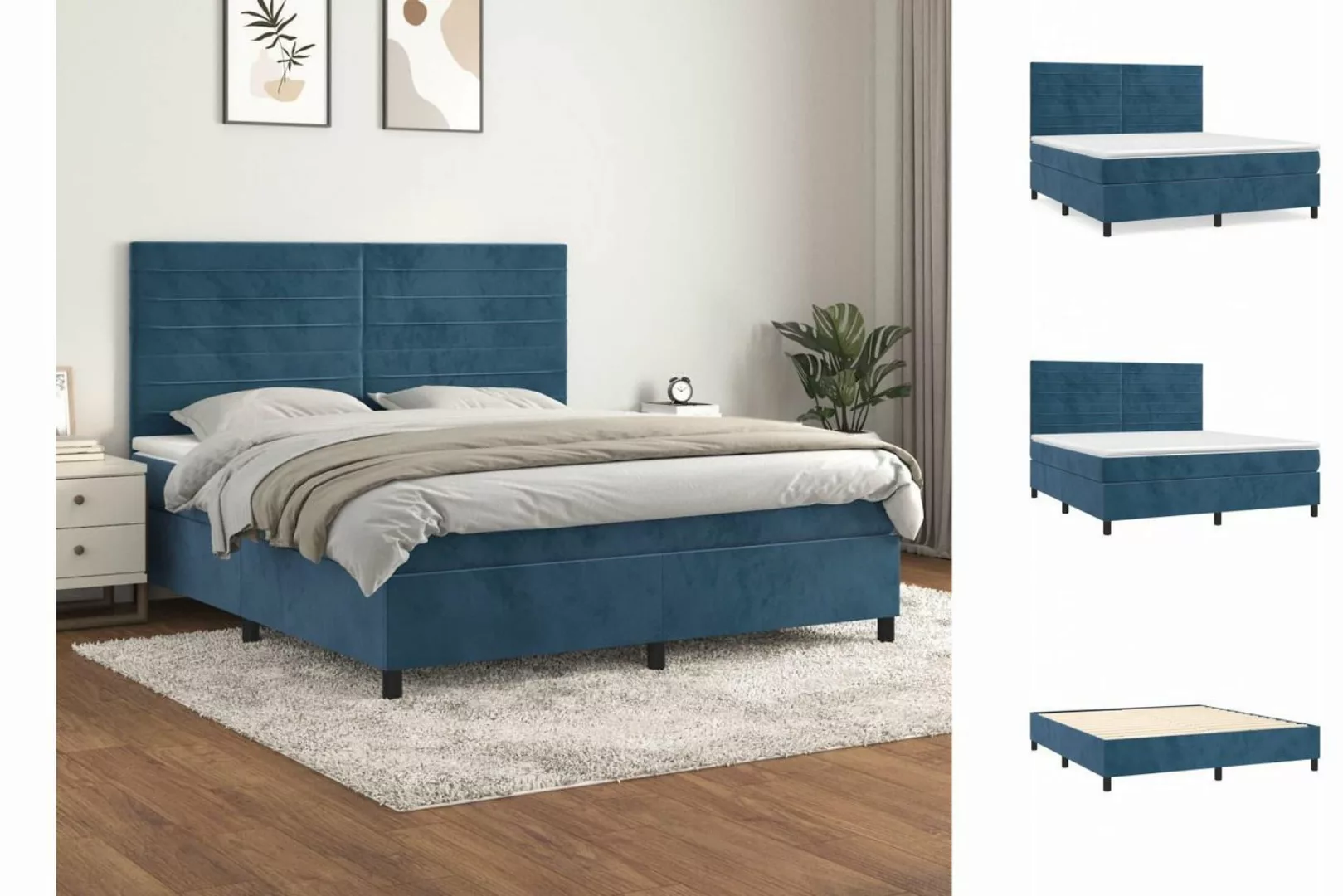 vidaXL Boxspringbett Boxspringbett mit Matratze Dunkelblau 160x200 cm Samt günstig online kaufen