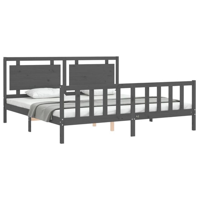 vidaXL Bett Massivholzbett mit Kopfteil Grau 200x200 cm günstig online kaufen