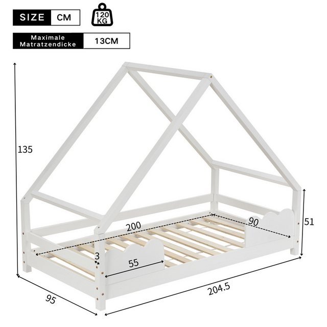 Merax Hausbett (Spielbett Jugendbett Massivholz), Kinderbett 90x200cm mit R günstig online kaufen