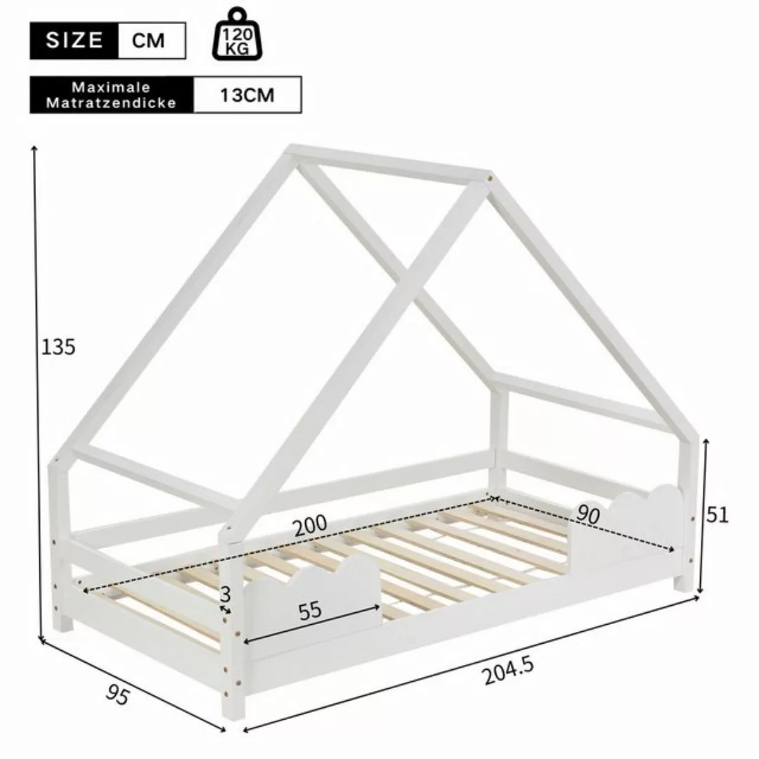 Flieks Kinderbett, Hausbett Kiefernholz Jugendbett 90x200cm günstig online kaufen