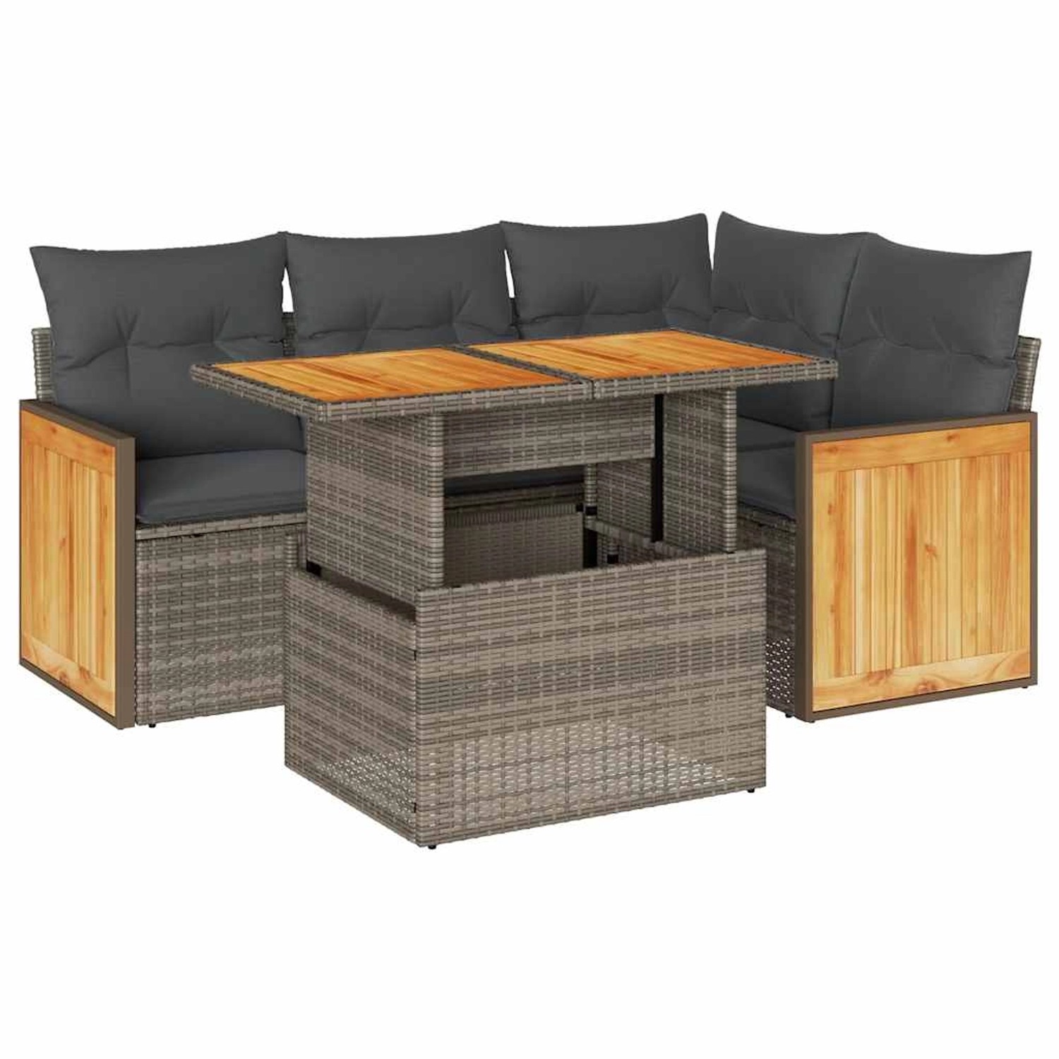 vidaXL 5-Tlg Garten-Sofagarnitur mit Kissen Grau Poly Rattan Akazie 3327707 günstig online kaufen