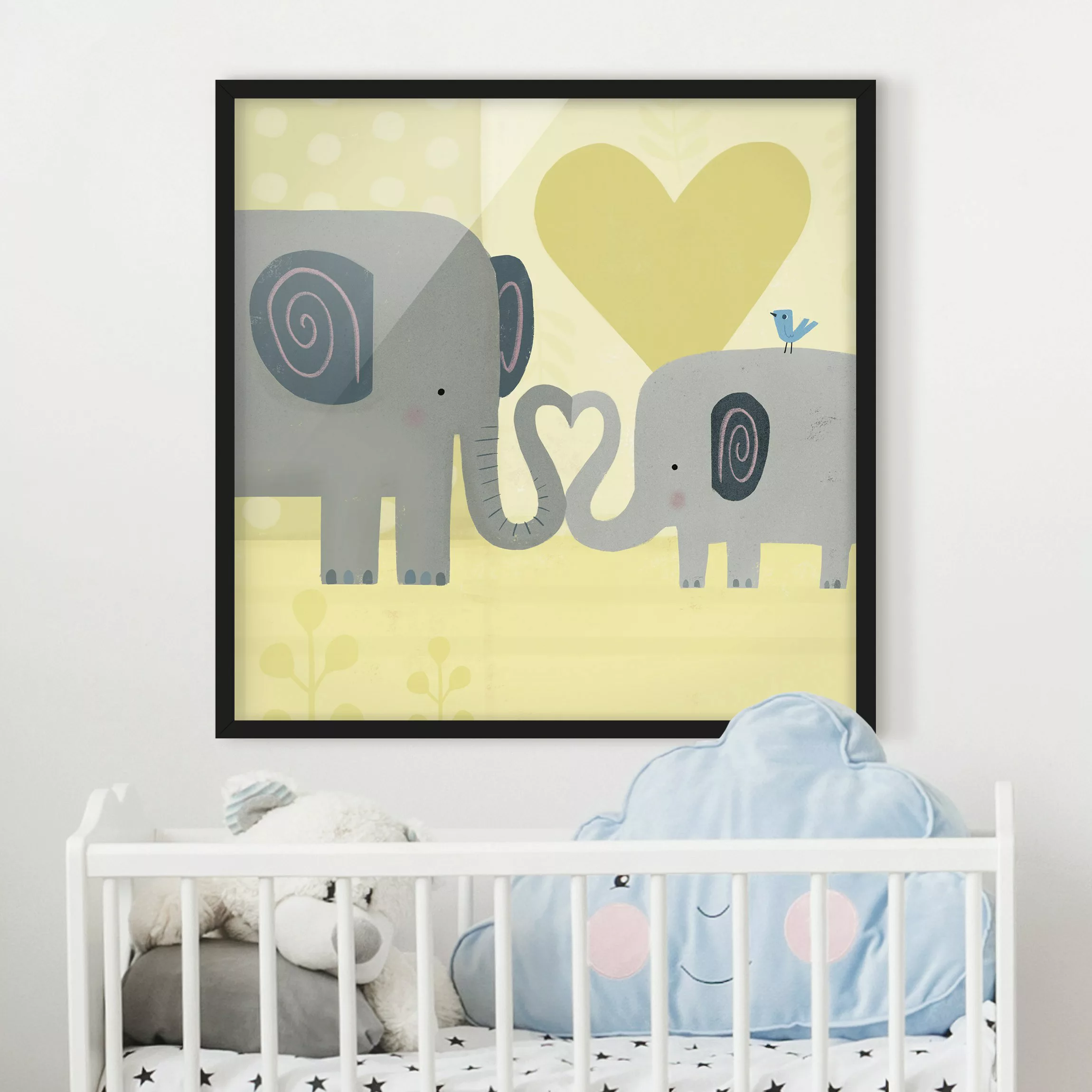 Bild mit Rahmen Tiere - Quadrat Mama und ich - Elefanten günstig online kaufen