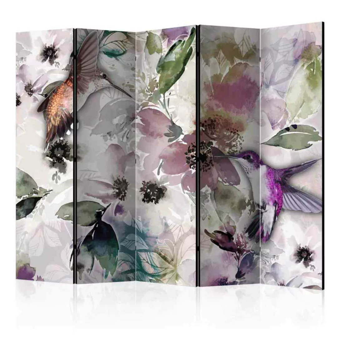 Raumteiler Paravent mit gemalten Blumen und Vögeln Bunt günstig online kaufen