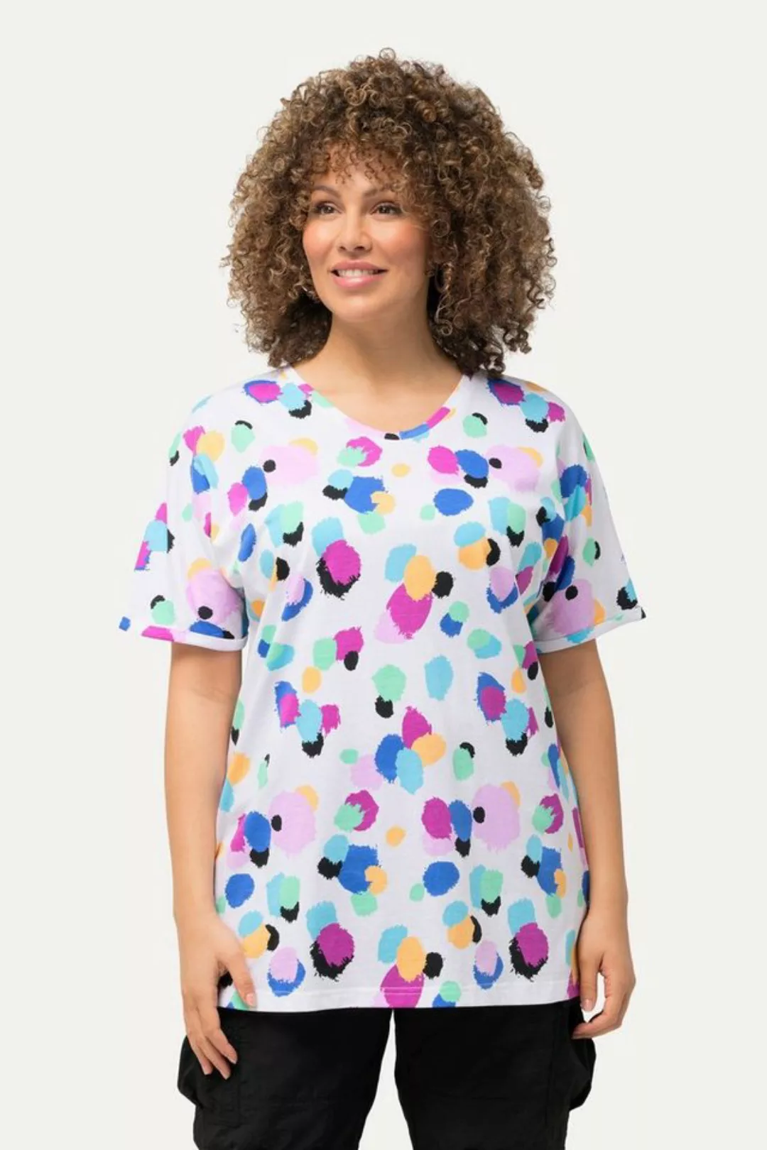 Ulla Popken Rundhalsshirt T-Shirt Tupfen oversized Rundhals Halbarm günstig online kaufen