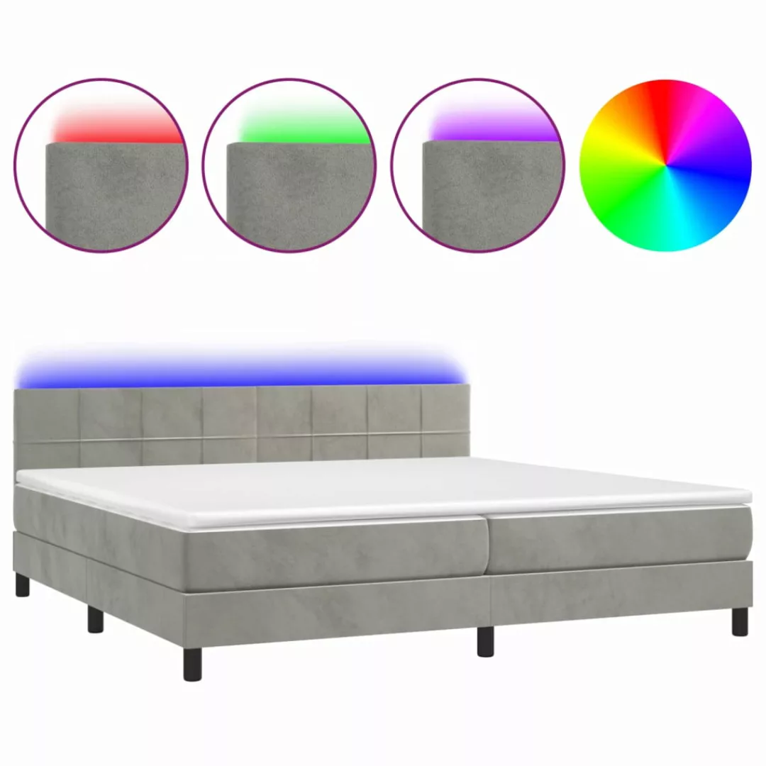 Vidaxl Boxspringbett Mit Matratze & Led Hellgrau 200x200 Cm Samt günstig online kaufen