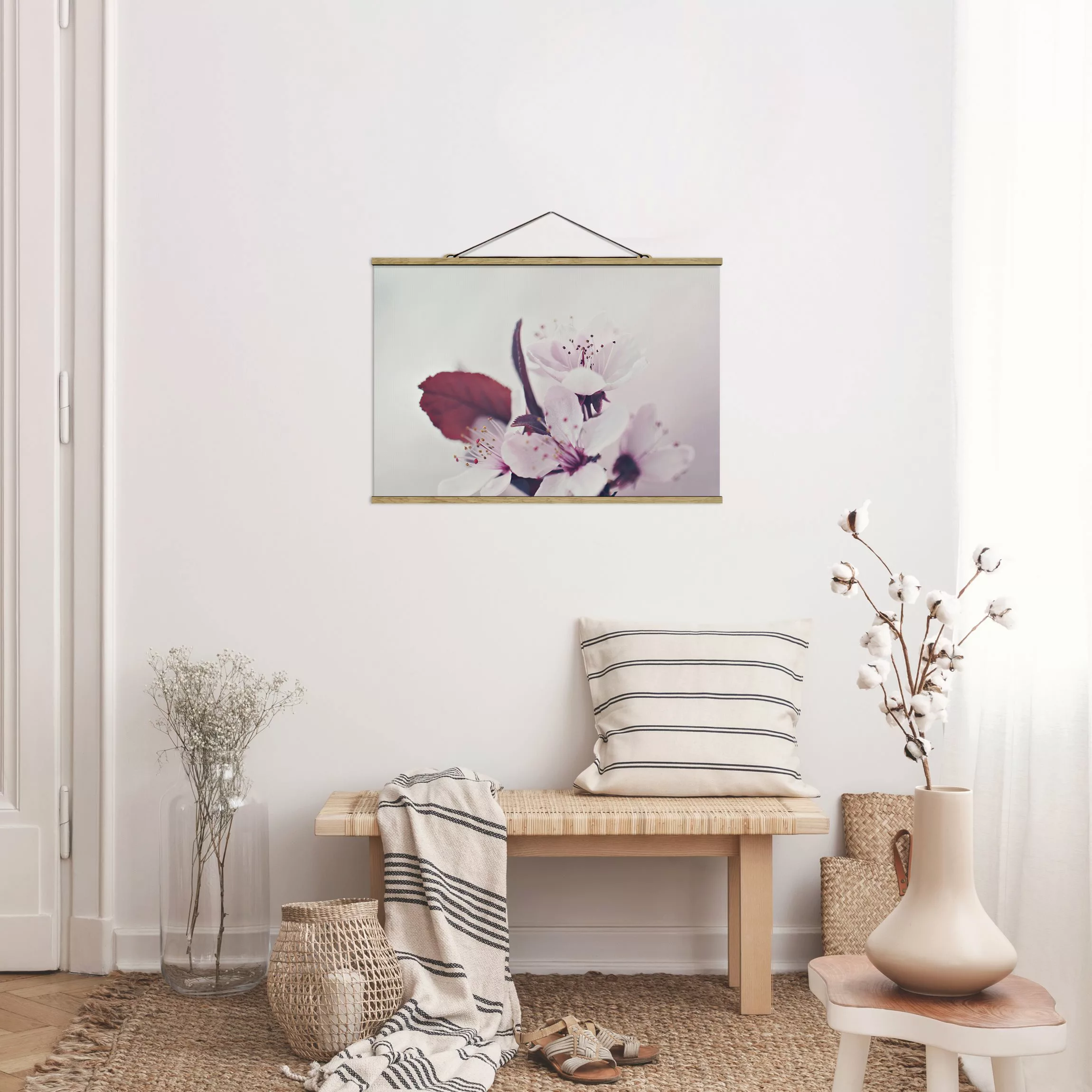 Stoffbild mit Posterleisten Kirschblütenzweig Altrosa günstig online kaufen