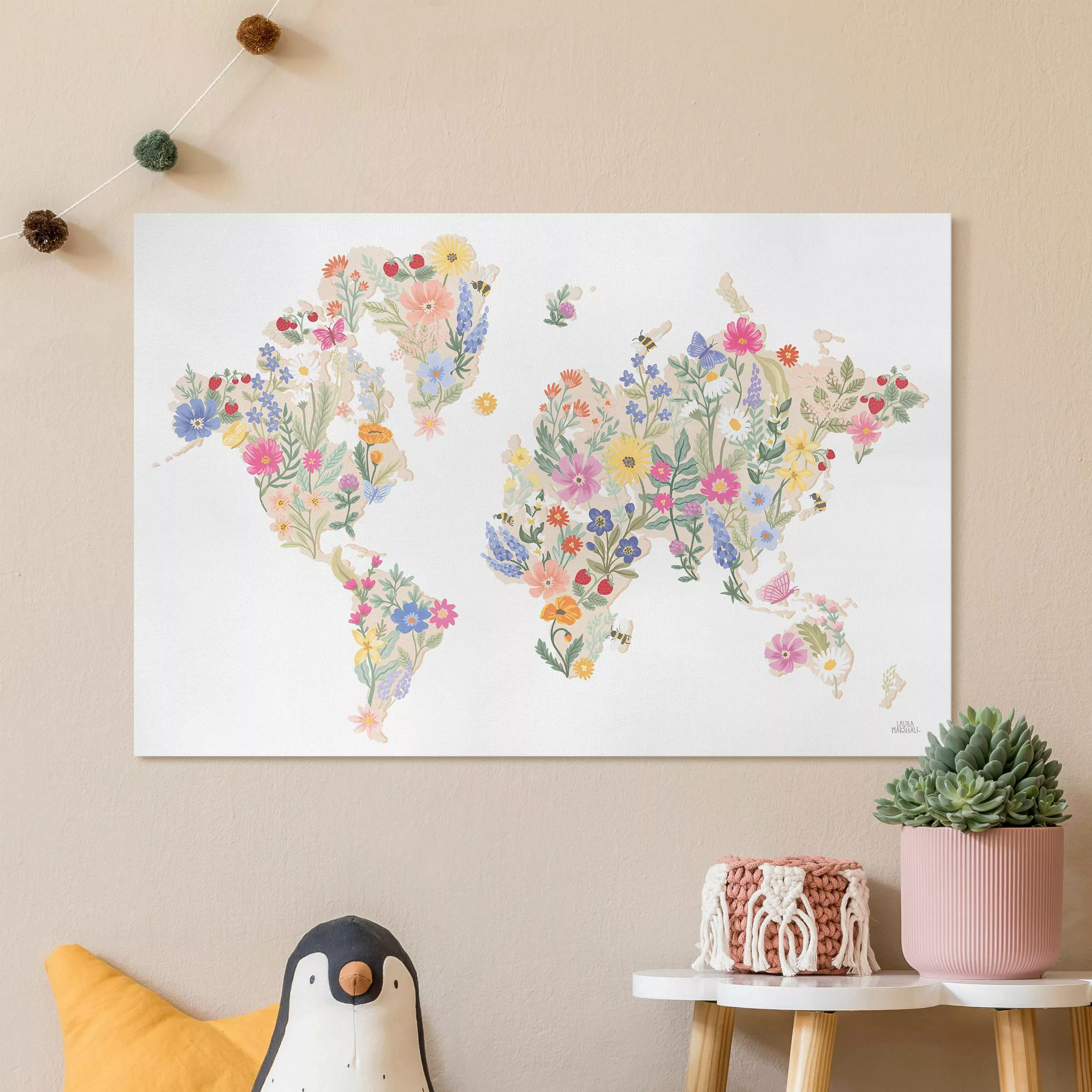 Leinwandbild Florale Weltkarte günstig online kaufen