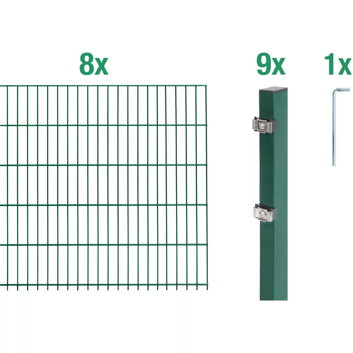 Metallzaun Grund-Set Doppelstabmatte verz. Grün beschichtet 8 x 2 m x 0,8 m günstig online kaufen