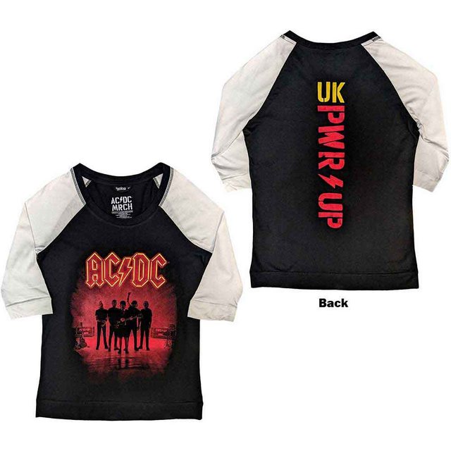 AC/DC Print-Shirt AC/DC T Shirt PWR-UP UK Band Logo offiziell Raglan Damen günstig online kaufen