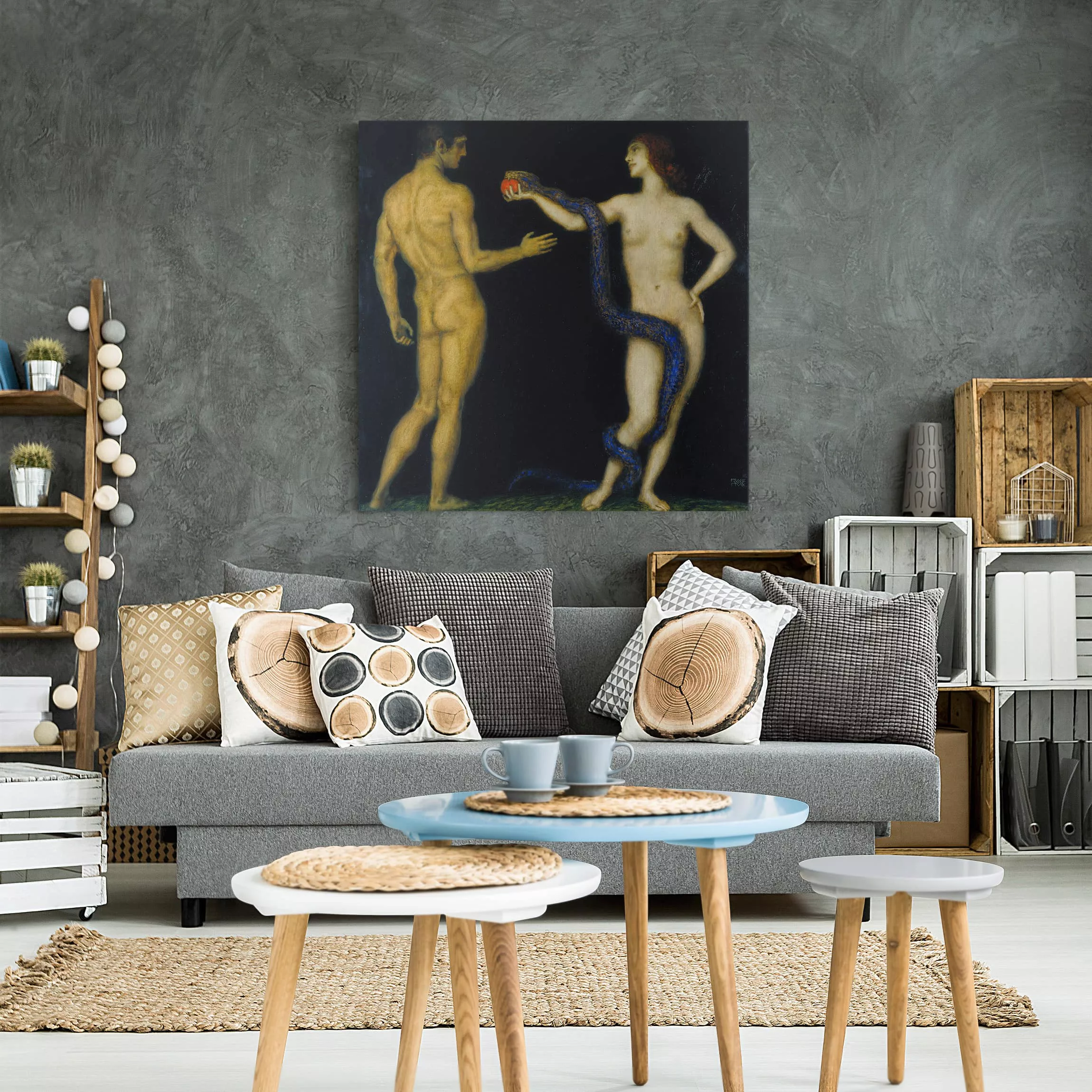 Leinwandbild Kunstdruck - Quadrat Franz von Stuck - Adam und Eva günstig online kaufen