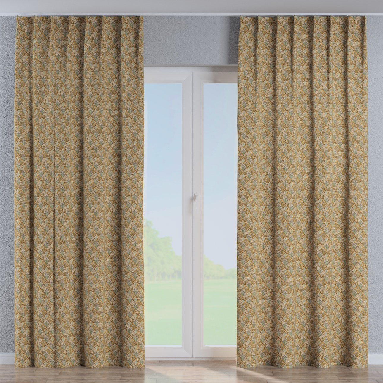 Vorhang mit flämischen 1-er Falten, beige- grün, Intenso Premium (144-28) günstig online kaufen