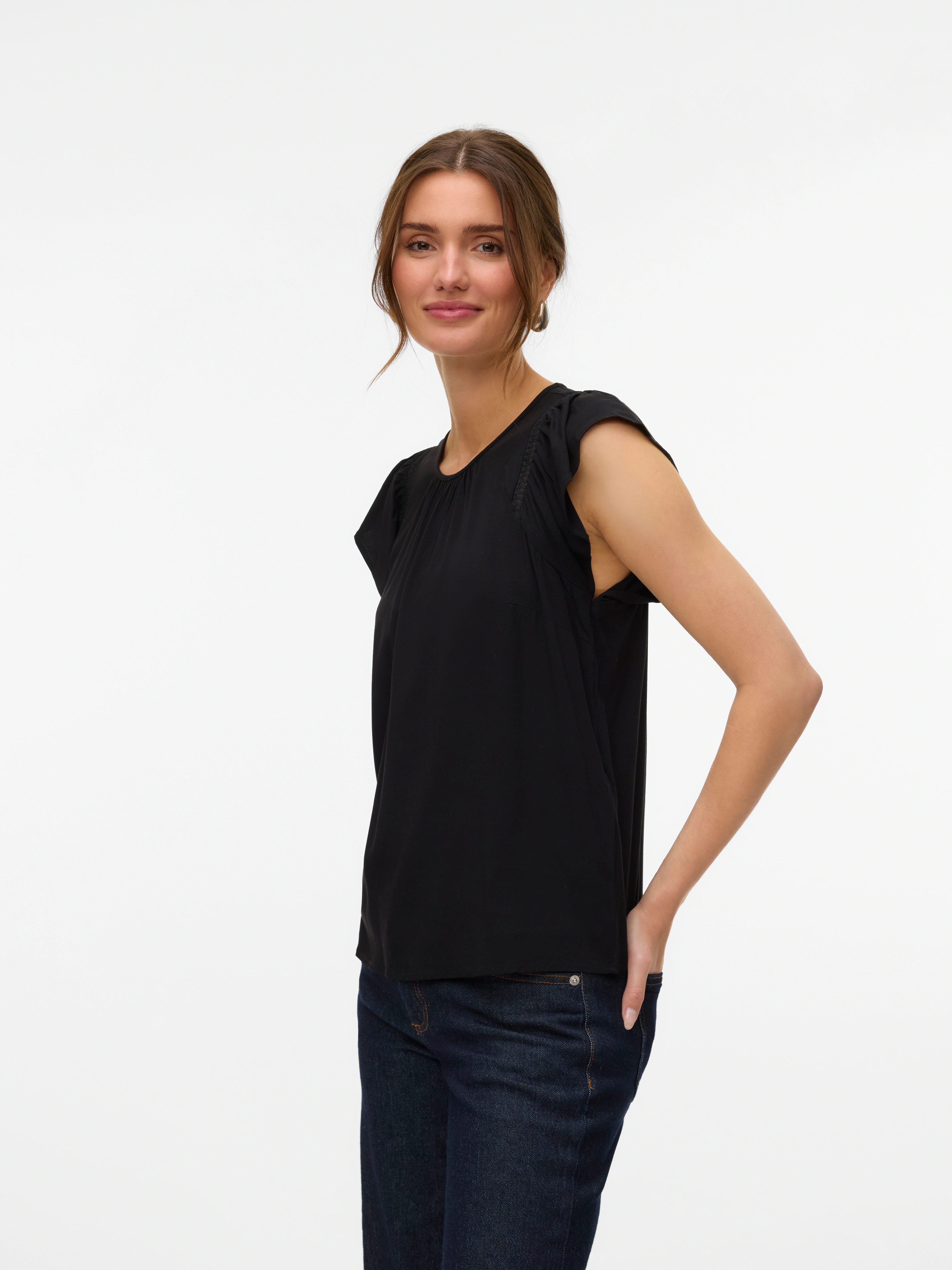 Vero Moda Kurzarmbluse "VMBELLA SS LACE TOP WVN GA NOOS" günstig online kaufen