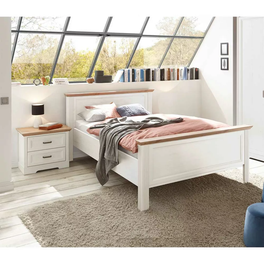Einzelbett Landhaus optional mit Nachtkonsole Holzoptik Pinie weiß günstig online kaufen