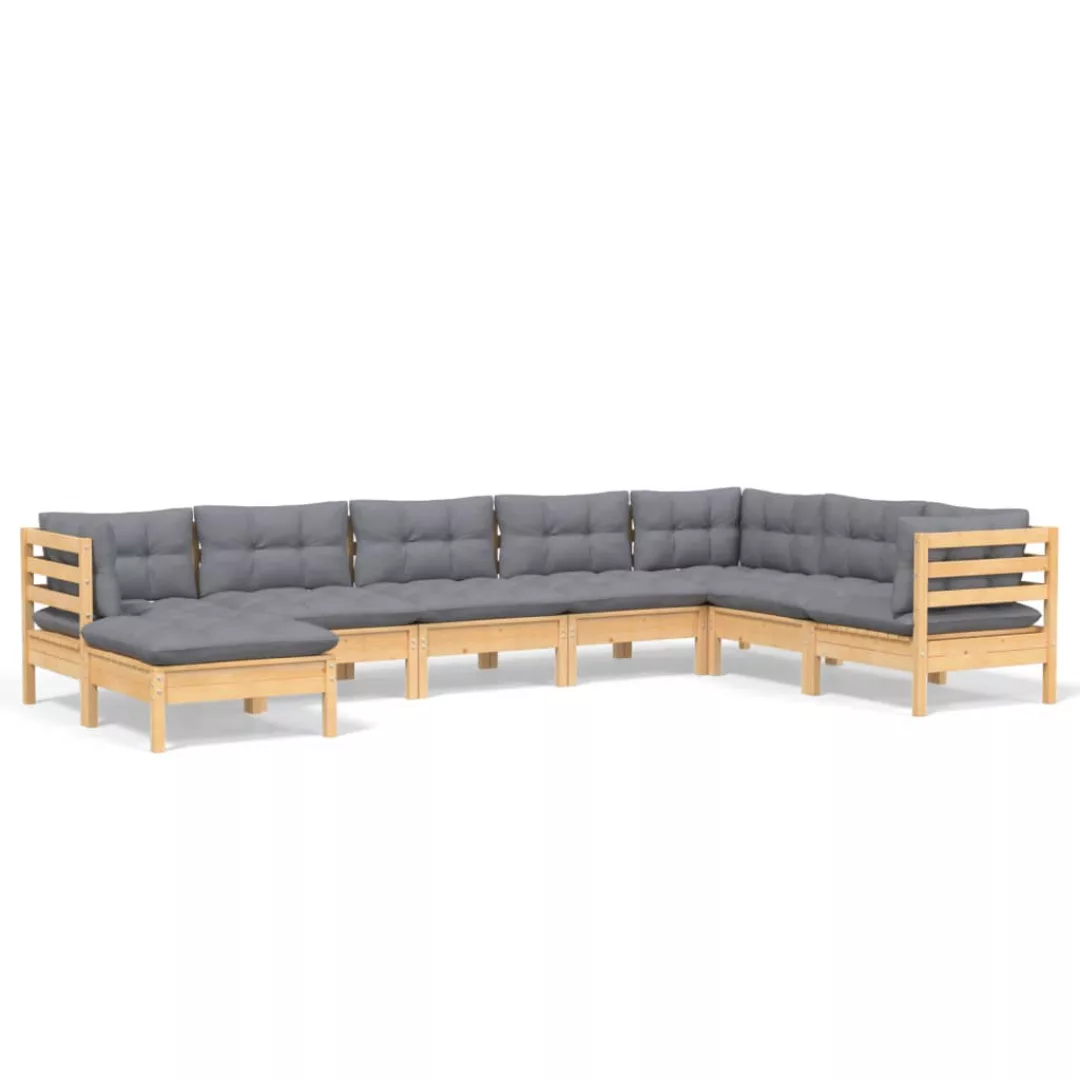 8-tlg. Garten-lounge-set Mit Grauen Kissen Kiefer Massivholz günstig online kaufen