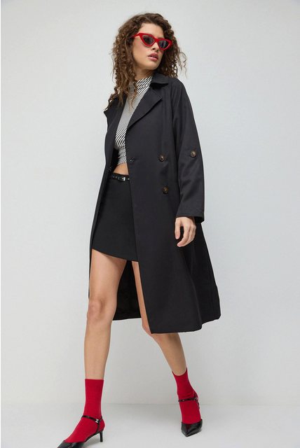 No Matter What Trenchcoat Schwarzer Gürtel Langer Trenchcoat günstig online kaufen