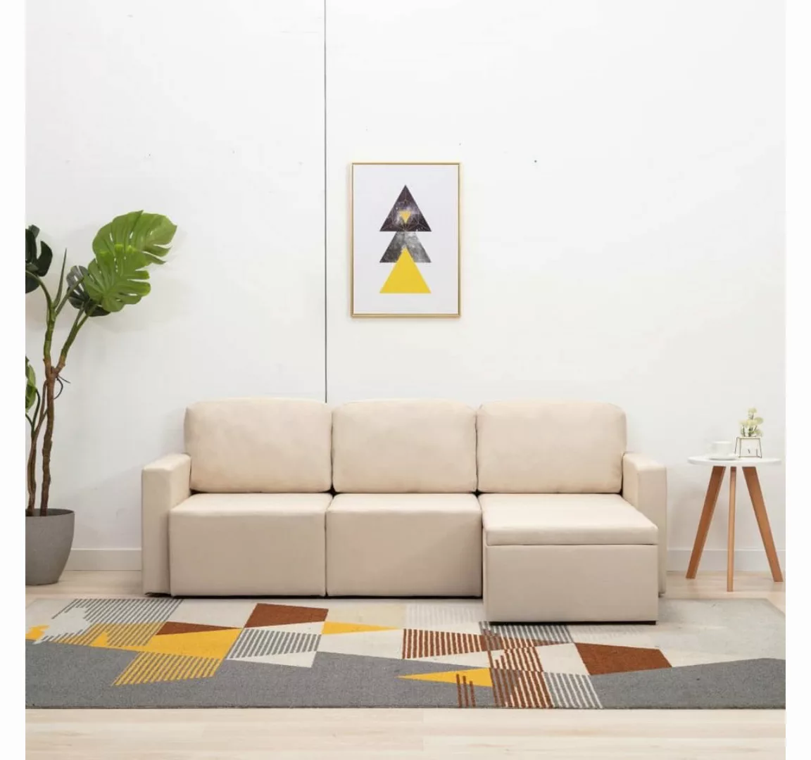 Modulares 3-sitzer-schlafsofa Creme Stoff günstig online kaufen