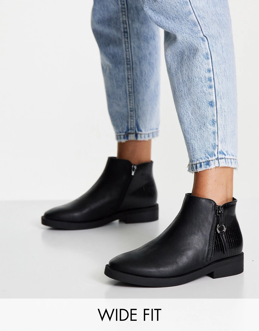Simply Be Extra Wide Fit – Flache Ankle-Boots in Schwarz günstig online kaufen