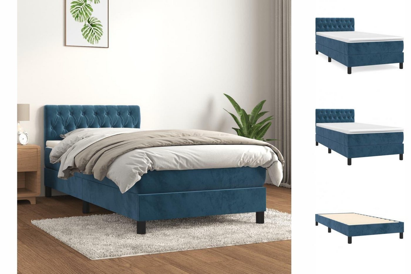 vidaXL Boxspringbett Boxspringbett mit Matratze Dunkelblau 90x200 cm Samt B günstig online kaufen