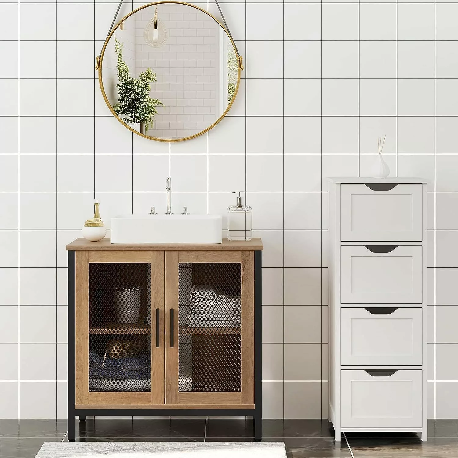 EUGAD Waschbeckenunterschrank (1-St) 2 Fächer, Metallgittertüre, günstig online kaufen