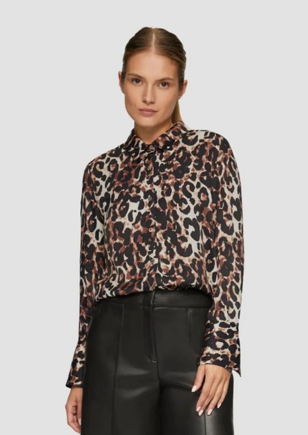 s.Oliver BLACK LABEL Langarmbluse Strukturierte Hemdbluse mit Leo-Print günstig online kaufen