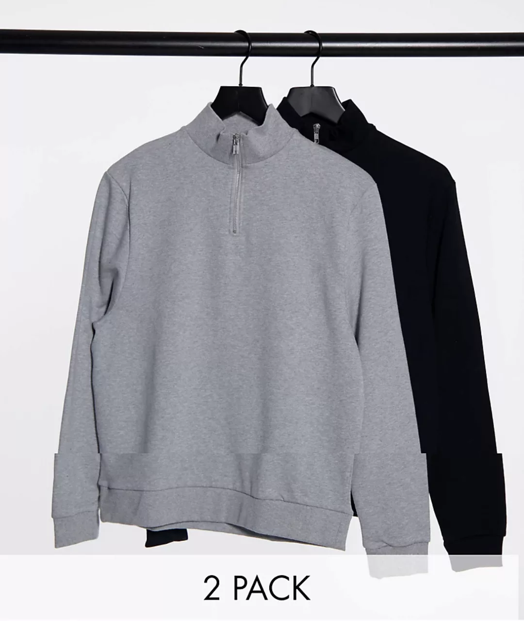 ASOS DESIGN – ORGANIC – 2er-Pack Sweatshirts mit kurzem Reißverschluss in S günstig online kaufen