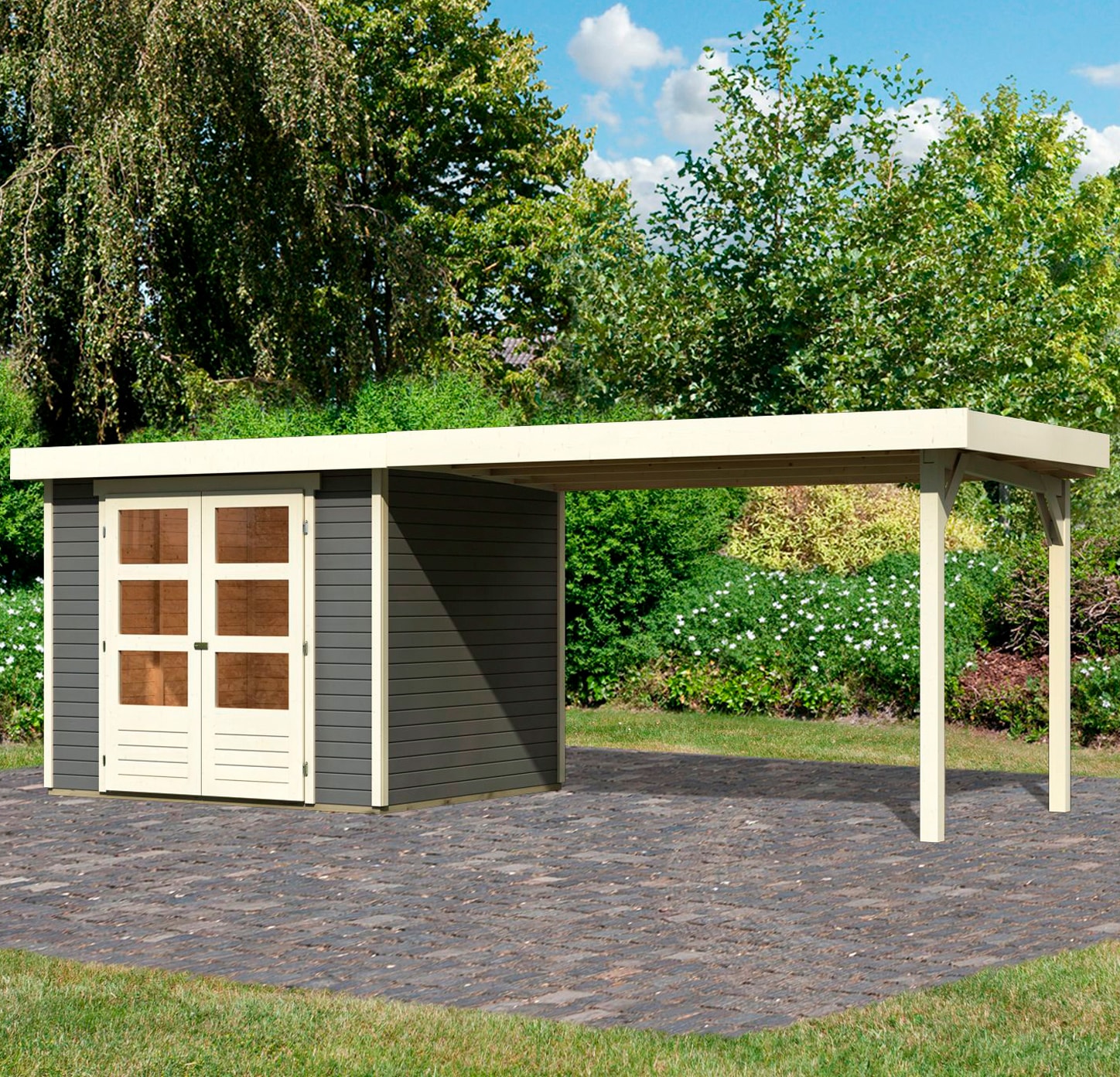 Karibu Gartenhaus "Arnis", (Set), mit Anbaudach 2,80 cm Breite günstig online kaufen