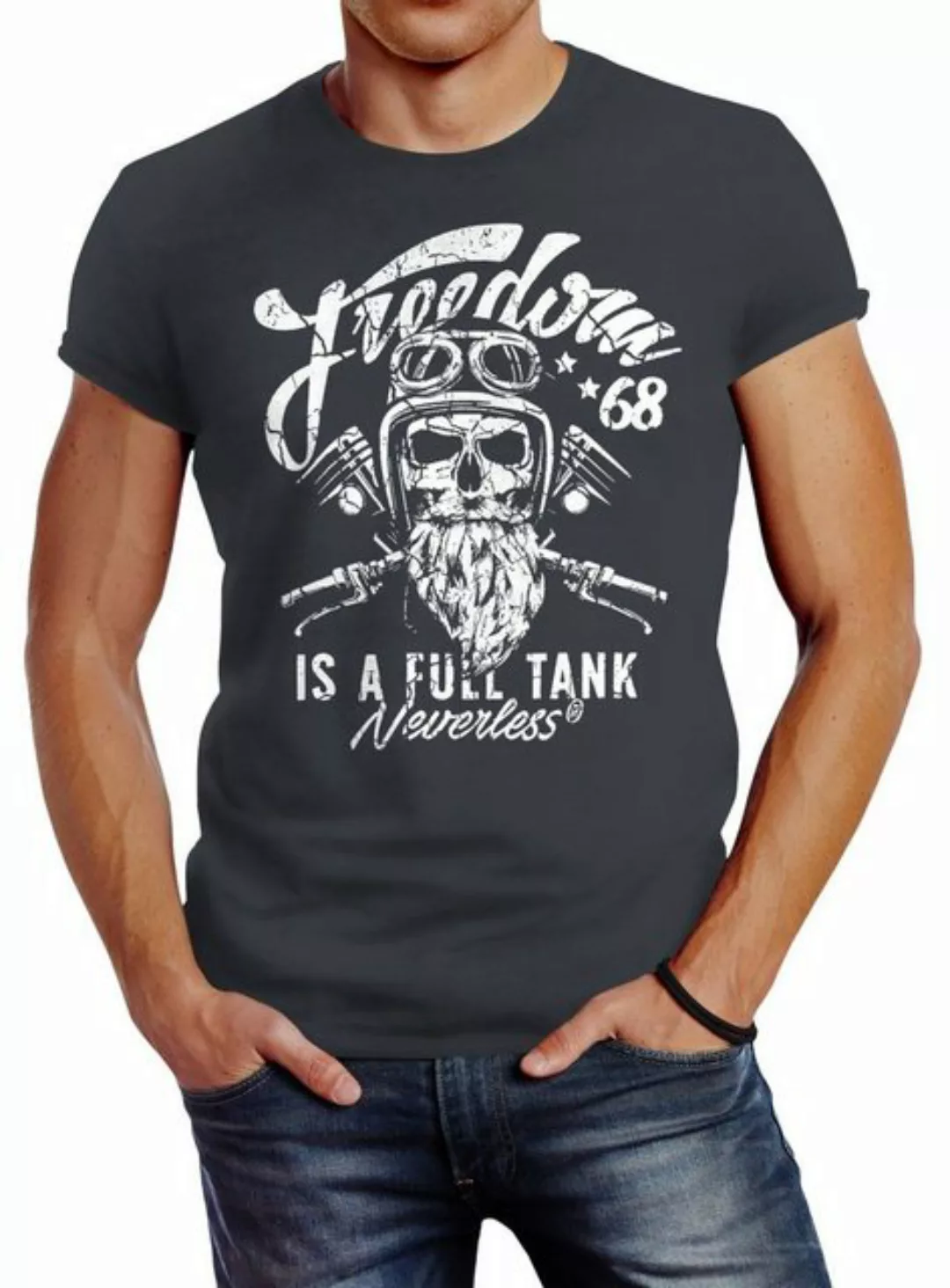 Neverless Print-Shirt Herren T-Shirt Biker Motorrad Motiv Freedom is a full günstig online kaufen