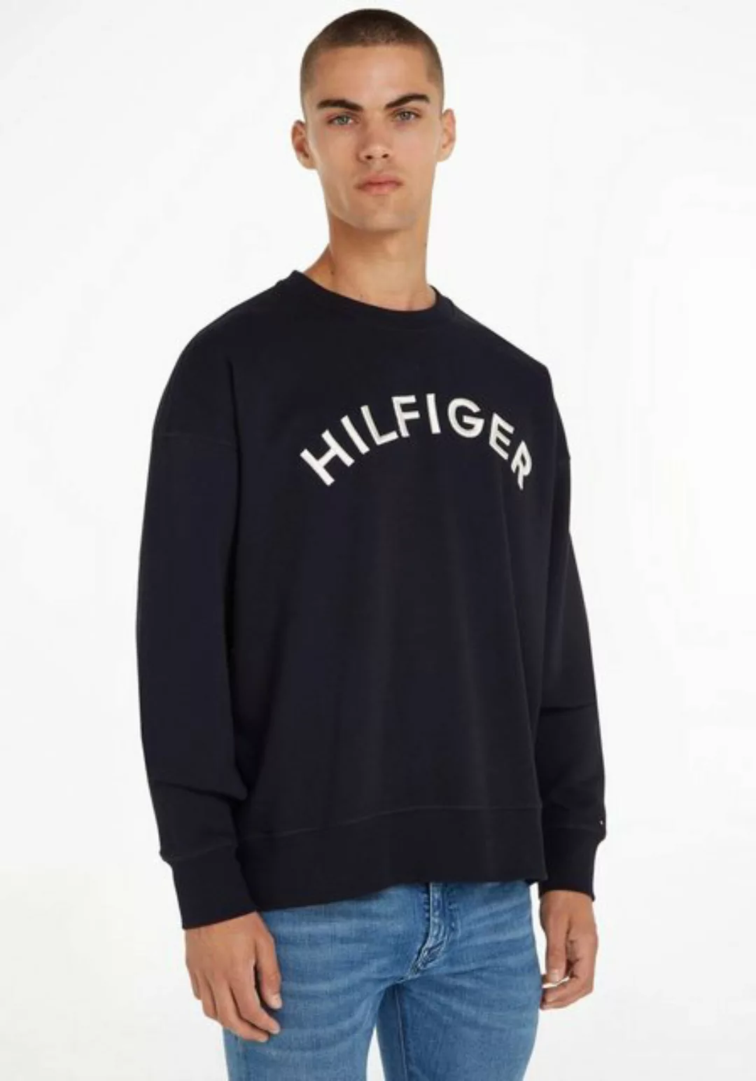 Tommy Hilfiger Sweatshirt HILFIGER ARCHED CREWNECK mit Rippbündchen günstig online kaufen