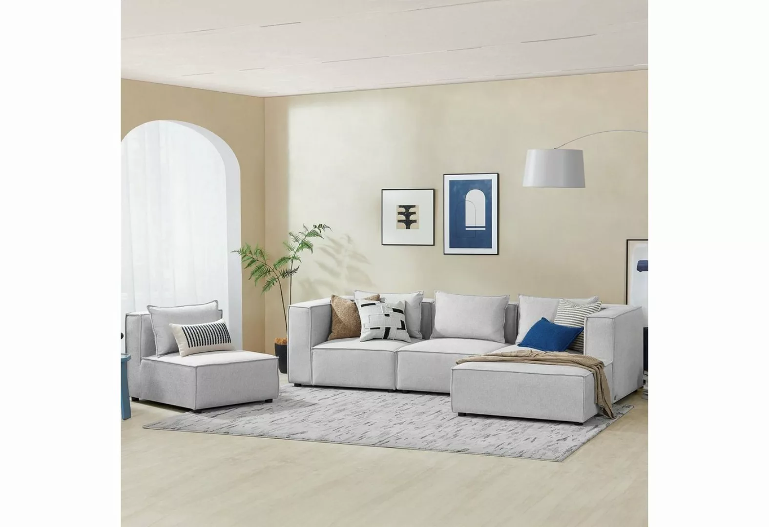 Juskys Ecksofa Domas, 5 Teile, XL, modulare Couch für Wohnzimmer, 4 Sitzer günstig online kaufen