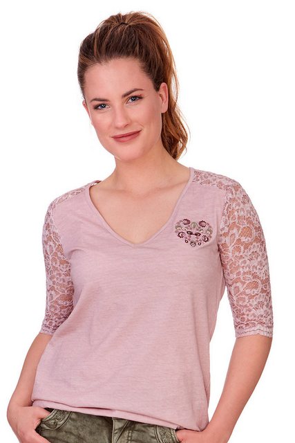 MarJo Trachtenshirt Blusenshirt - KLARA - powdered petrol, rosa günstig online kaufen
