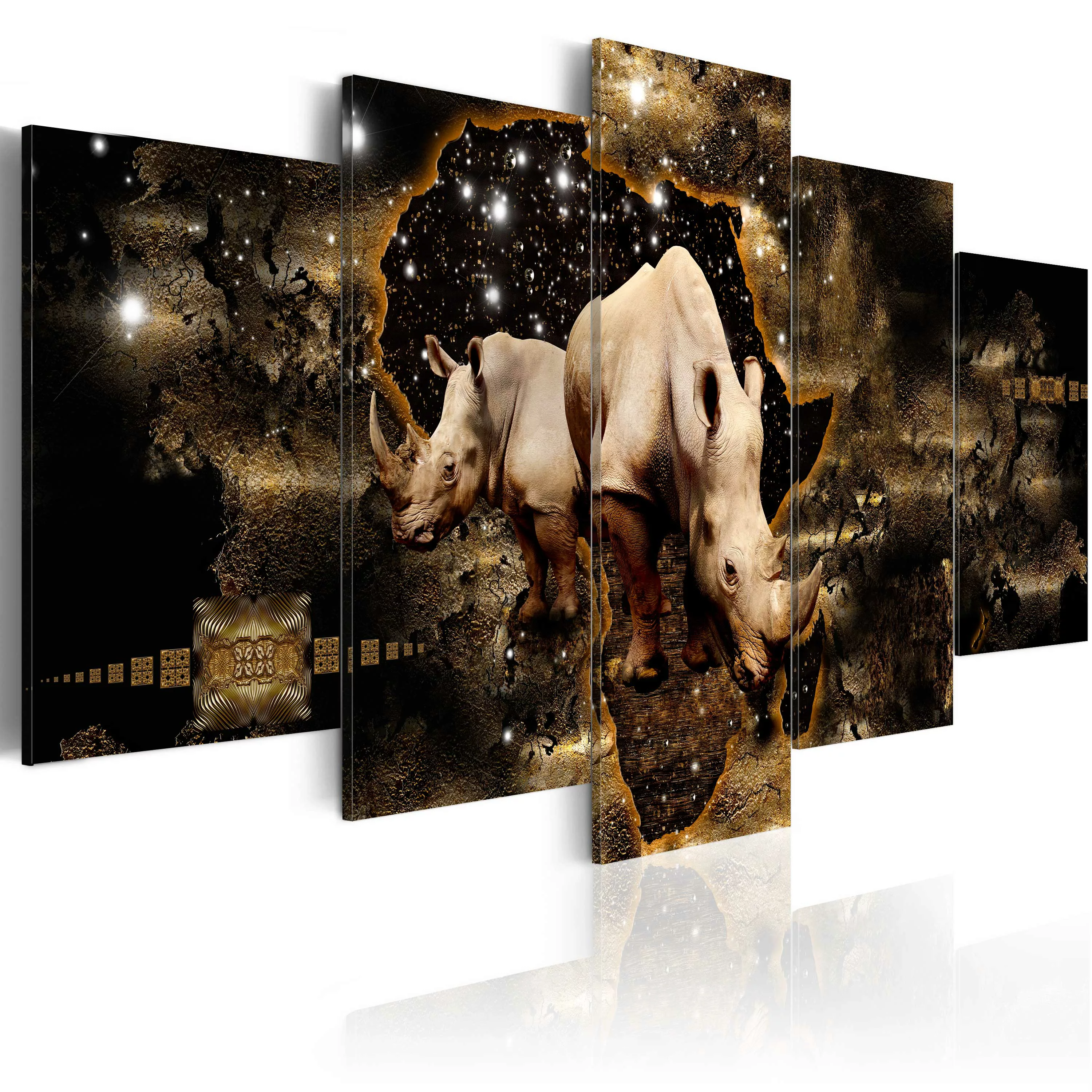 Wandbild - Golden Rhino (5 Parts) Wide günstig online kaufen