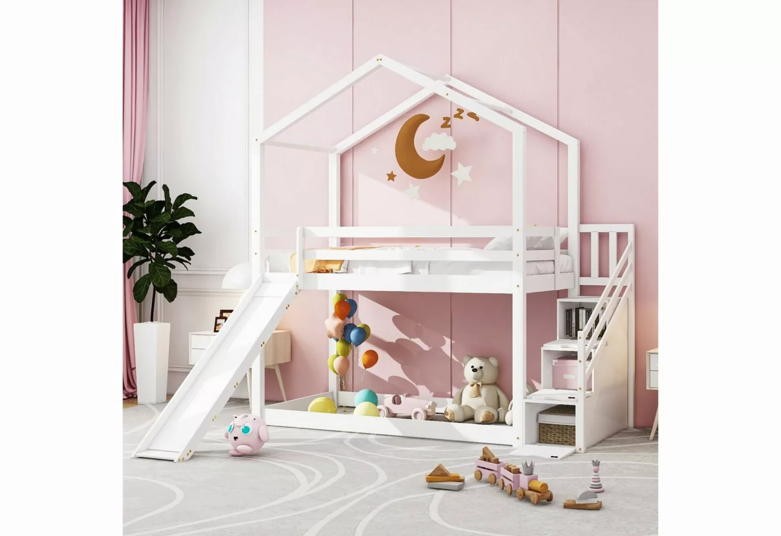 OKWISH Etagenbett Kinderbett Hausbett, Einzelbett Funktionsbett (mit Rutsch günstig online kaufen