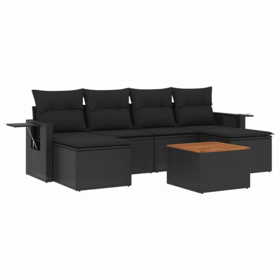 vidaXL Loungesofa 7-tlg. Garten-Sofagarnitur mit Kissen Schwarz Poly Rattan günstig online kaufen