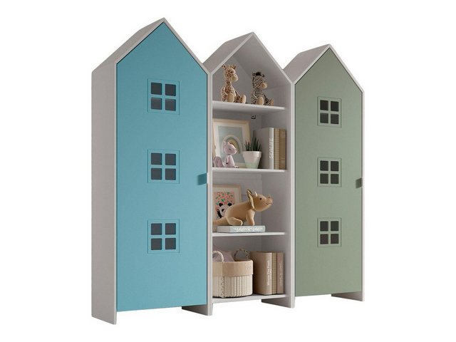 möbelando Kleiderschrank in Korpus Weiß / Front Blau u. Grün, MDF günstig online kaufen