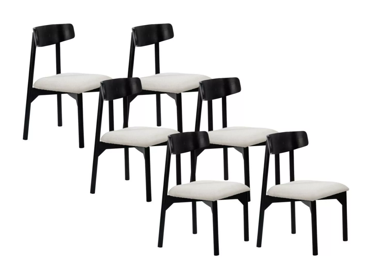 Stuhl 6er-Set - Bouclé-Stoff & Mangoholz - Weiß - TAMENIA von Maison Céphy günstig online kaufen