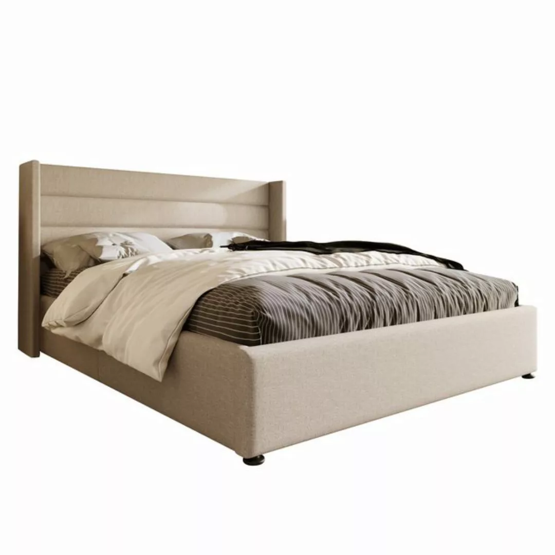 REDOM Polsterbett Stauraumbett Doppelbett, 180 x 200 cm Ohne,Matratze,Beige günstig online kaufen