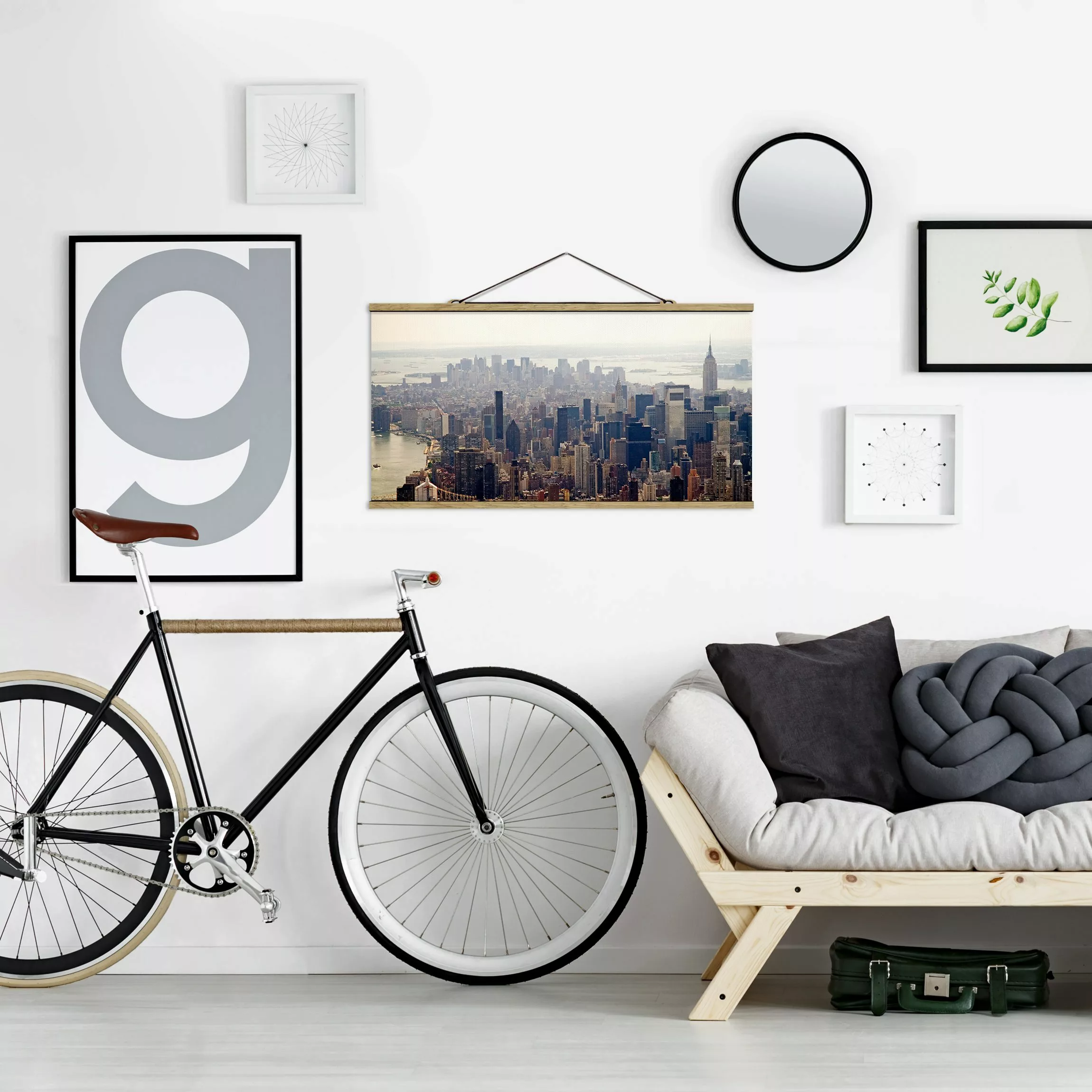 Stoffbild Architektur mit Posterleisten - Querformat Der Morgen in New York günstig online kaufen