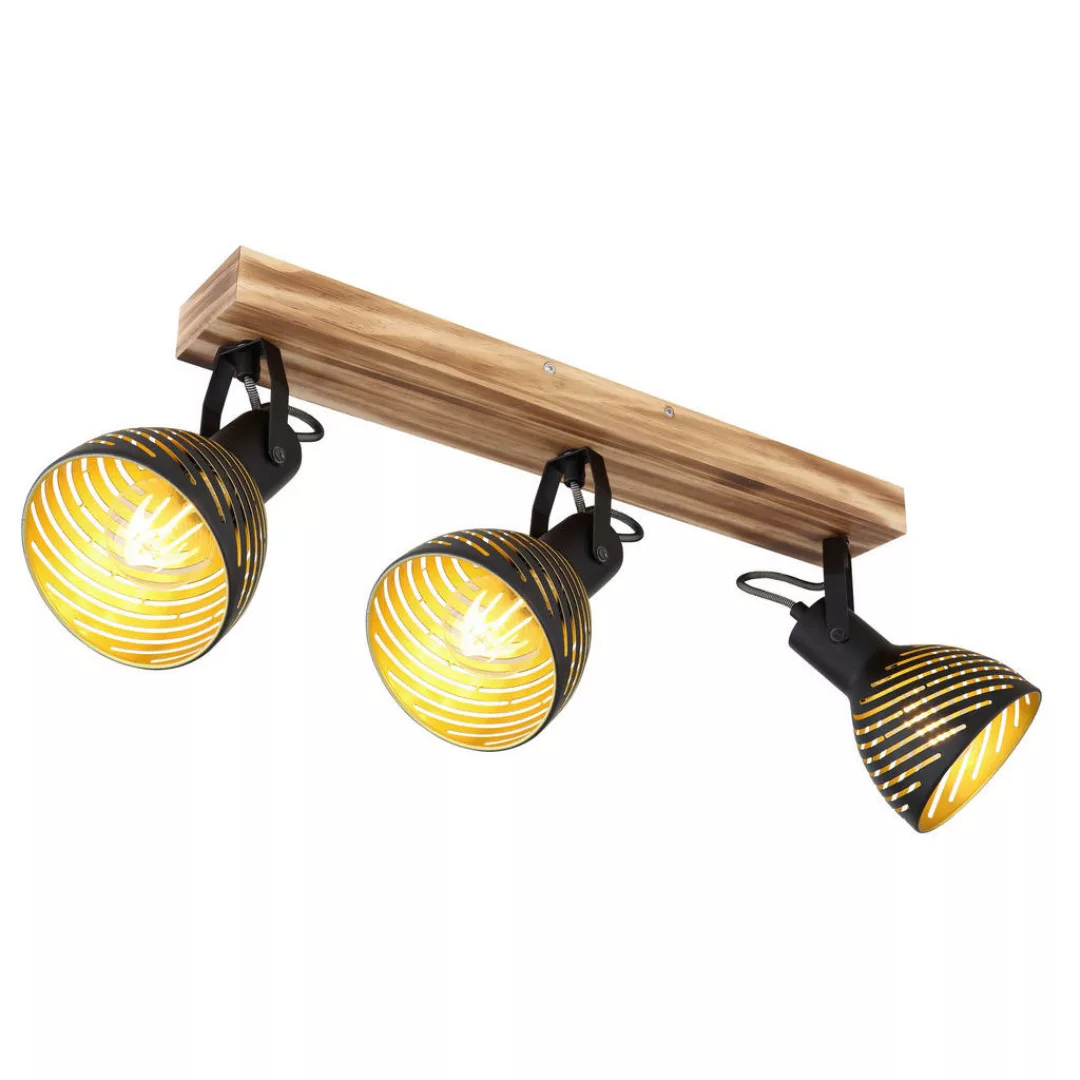 GLOBO Spot gold dunkelbraun Holz B/H/T: ca. 12,5x25x54 cm E27 3 Brennstelle günstig online kaufen