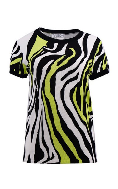 Passioni Print-Shirt Rundhals T-Shirt mit Lime farbigem Zebramuster in gesc günstig online kaufen