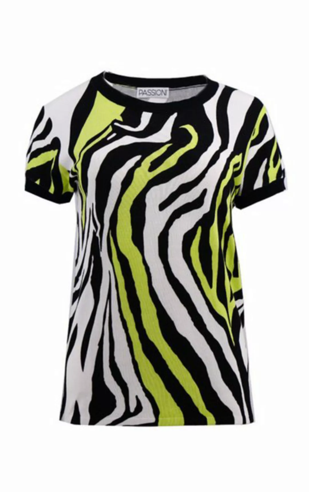 Passioni Print-Shirt Rundhals T-Shirt mit Lime farbigem Zebramuster in gesc günstig online kaufen